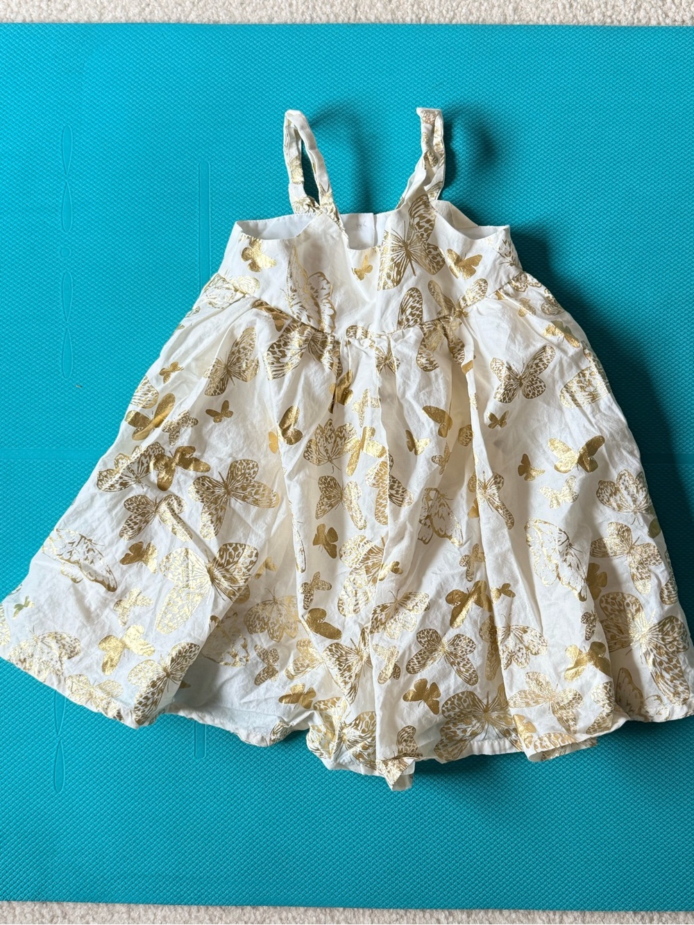 H&M White Sleeveless Dress Top with Gold Butterfly Foil